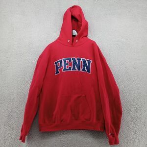 Penn Quakers Sweatshirt Mens Large Red Stitched Champion Pullover Fleece Hoodie‎